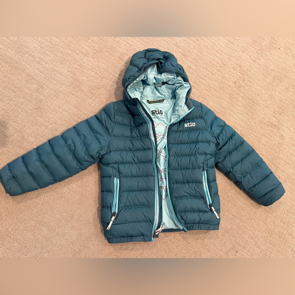 Stio Girls Teal Hooded Puffer Jacket